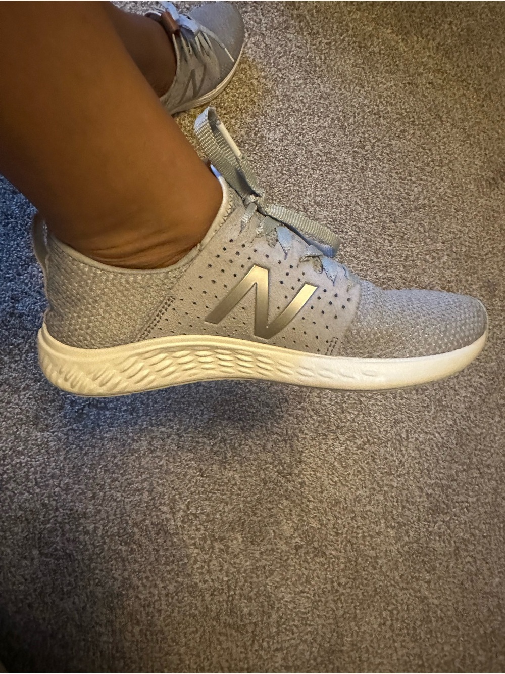 New Balance Women's Light Gray Knit Slip-On Trainer with White Sole